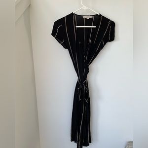 Black and cream pin stripe LOFT wrap dress